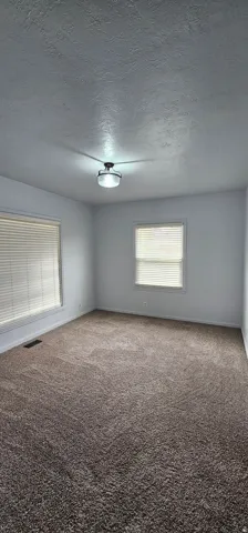 Neutral wall paint complementing textured carpet flooring