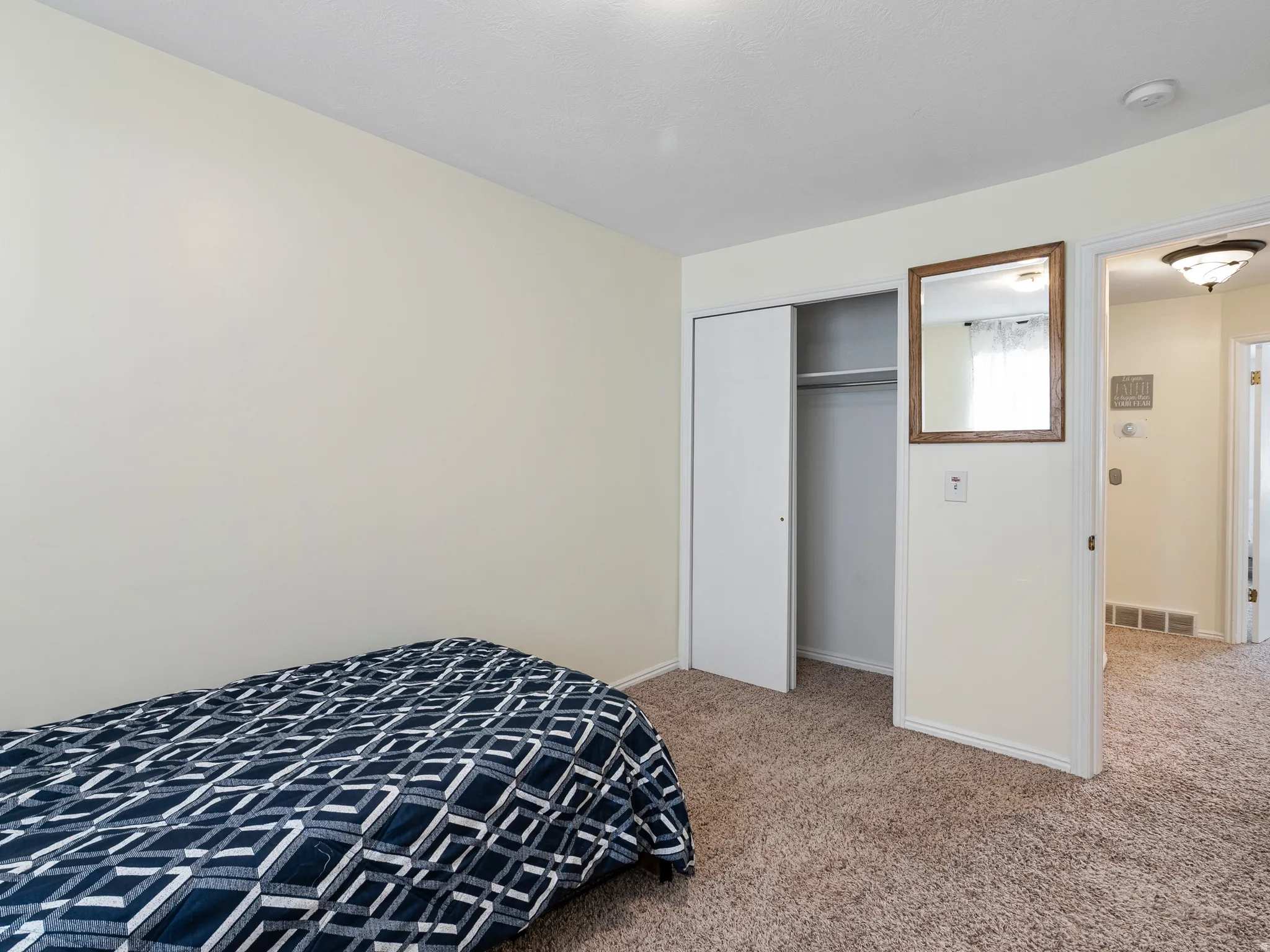 Neutral wall tones with a textured carpeted floor