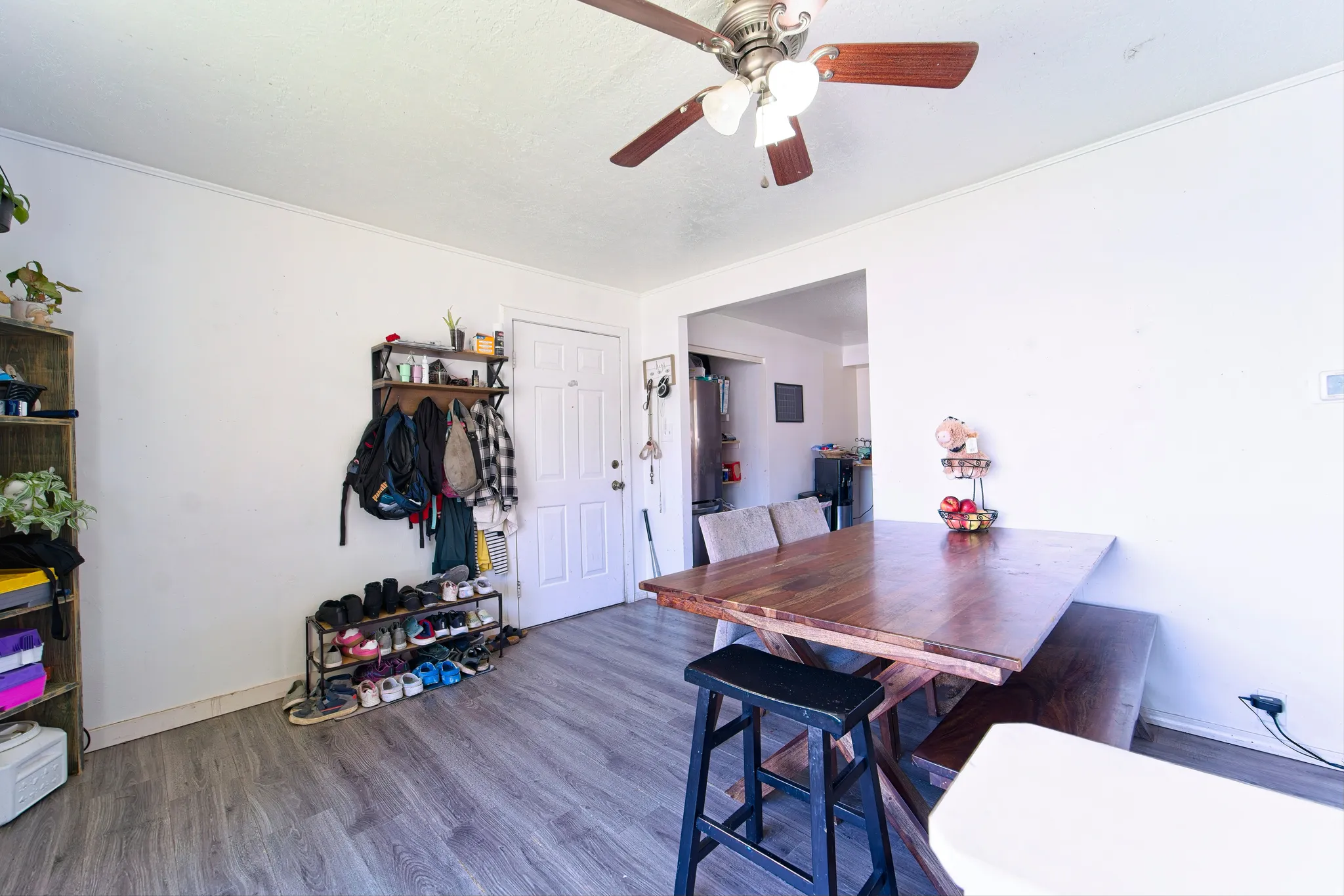 Hard surface wood-finish flooring throughout