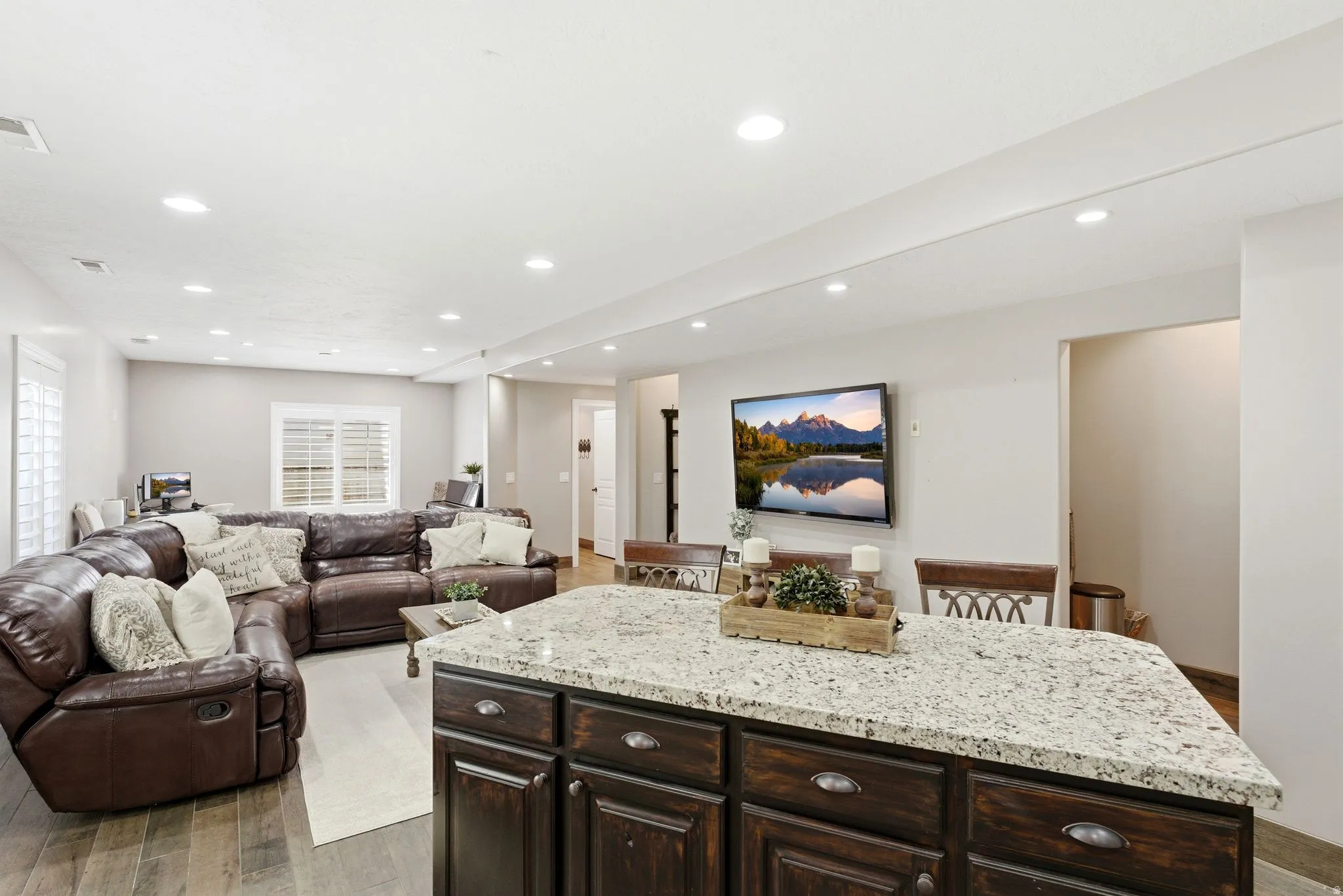 Large island with granite countertop