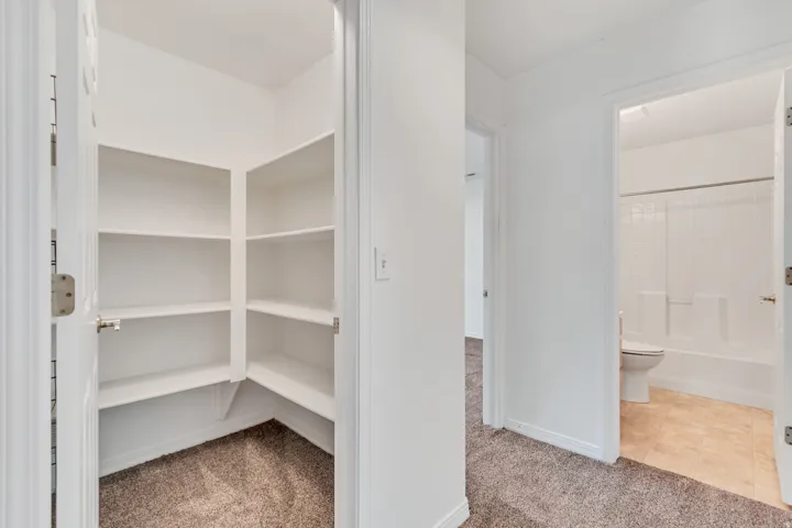Spacious linen closet with multiple shelves