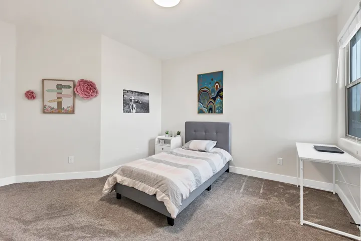 Bright room featuring light-colored walls and plush carpeting