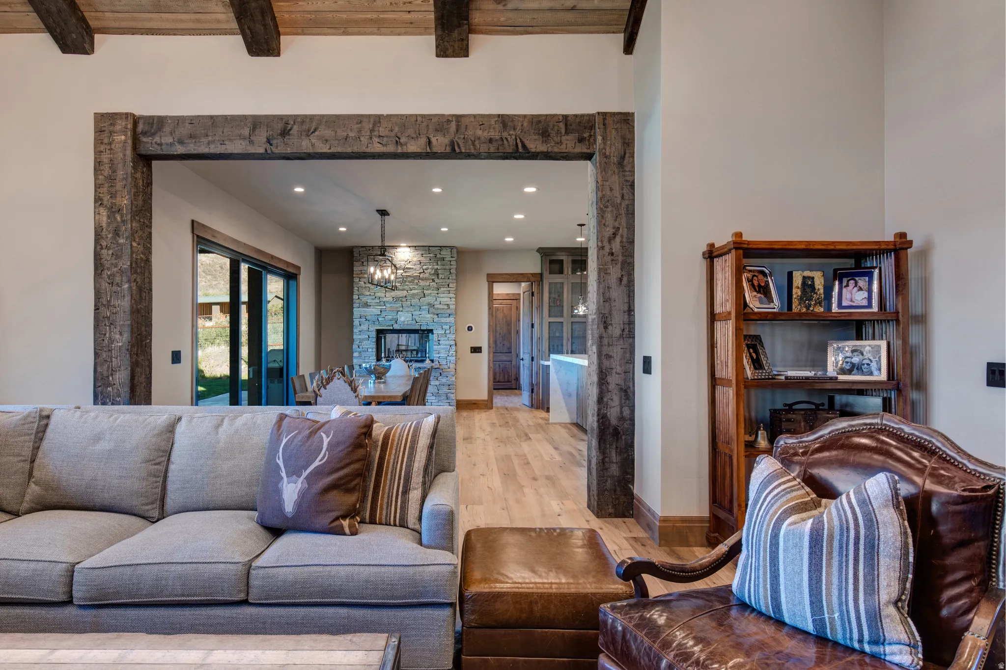 Exposed wood beam ceiling and structural supports