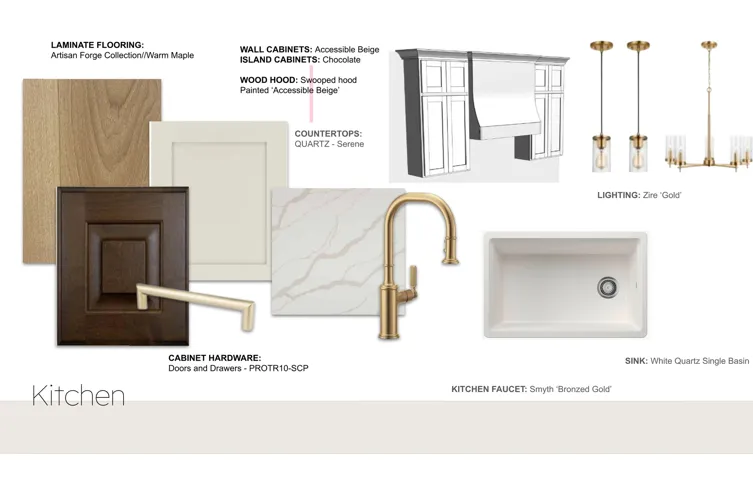 Kitchen Specification Sheet. Detailing material selections and finishes for the property's kitchen