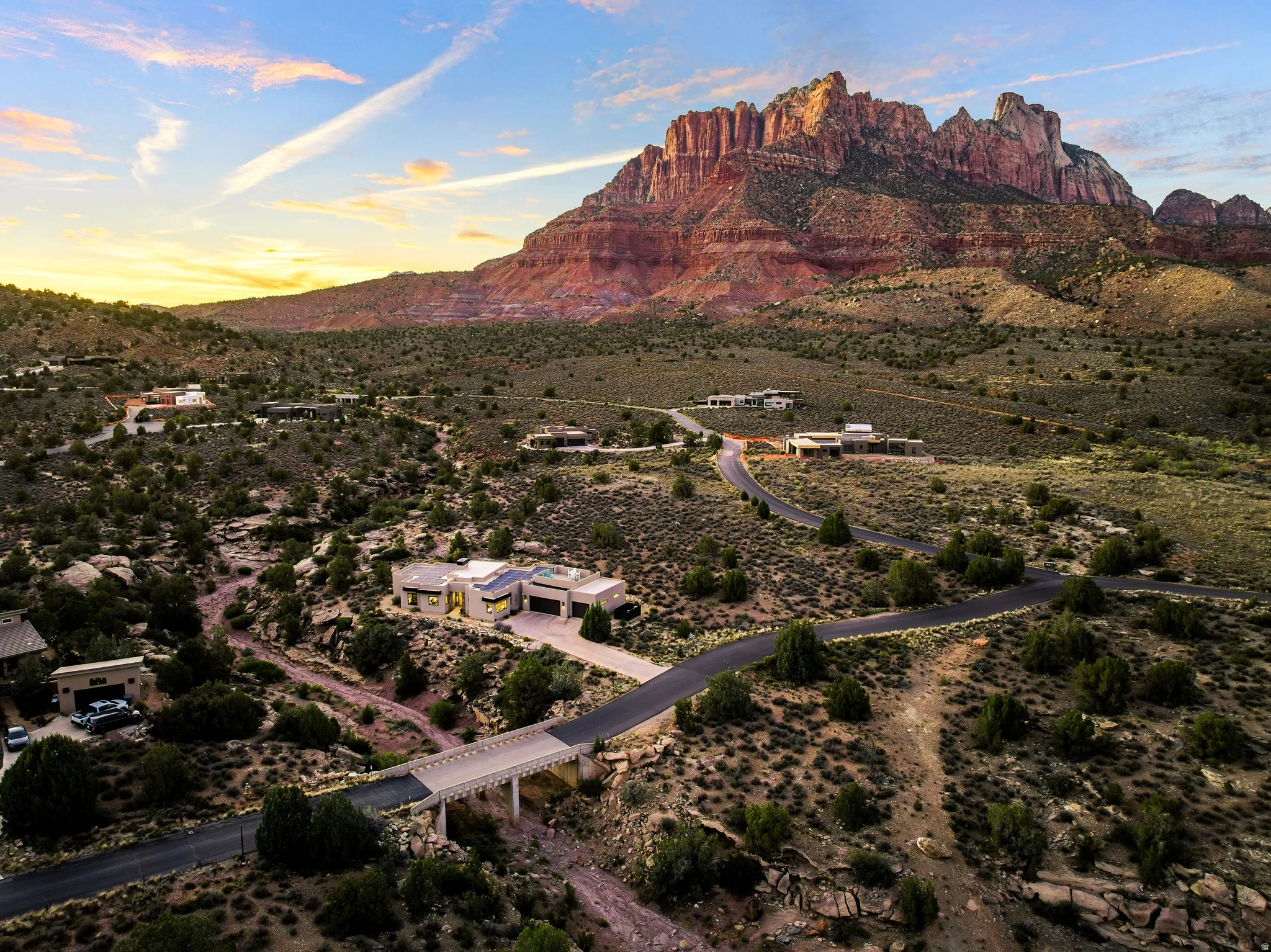 Expansive desert landscape with a prominent mountain backdrop