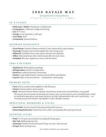 Property Features & Highlights. Detailing attributes and amenities of the property
