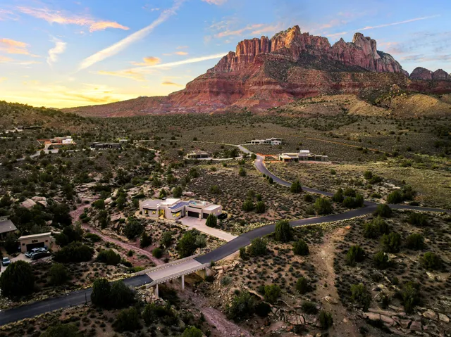 Expansive desert landscape with a prominent mountain backdrop