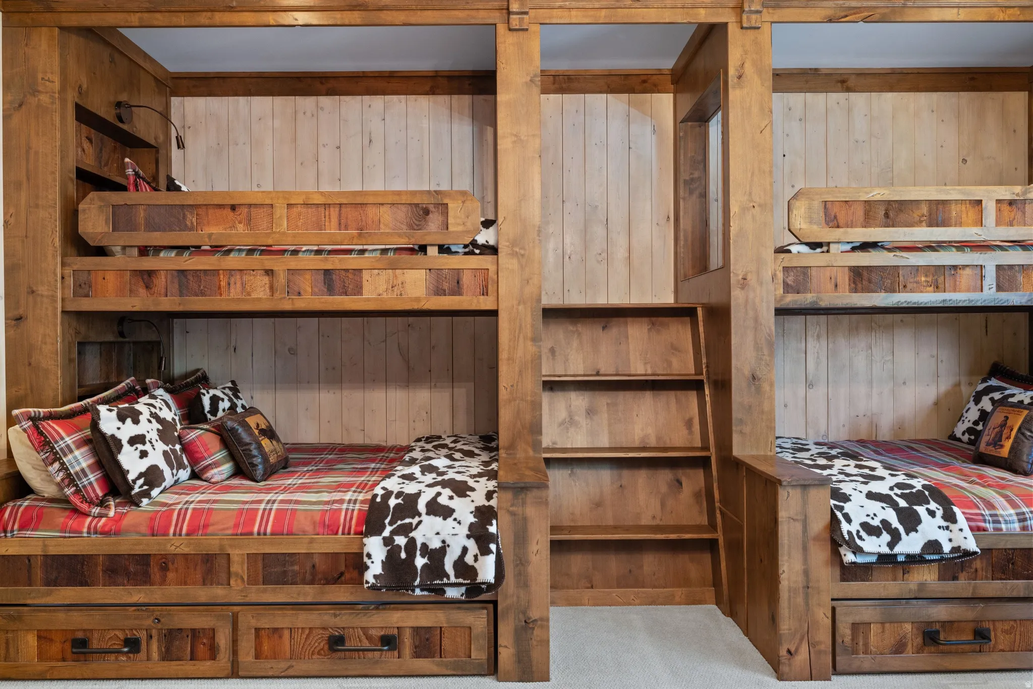 Built-in bunk beds crafted from substantial wood