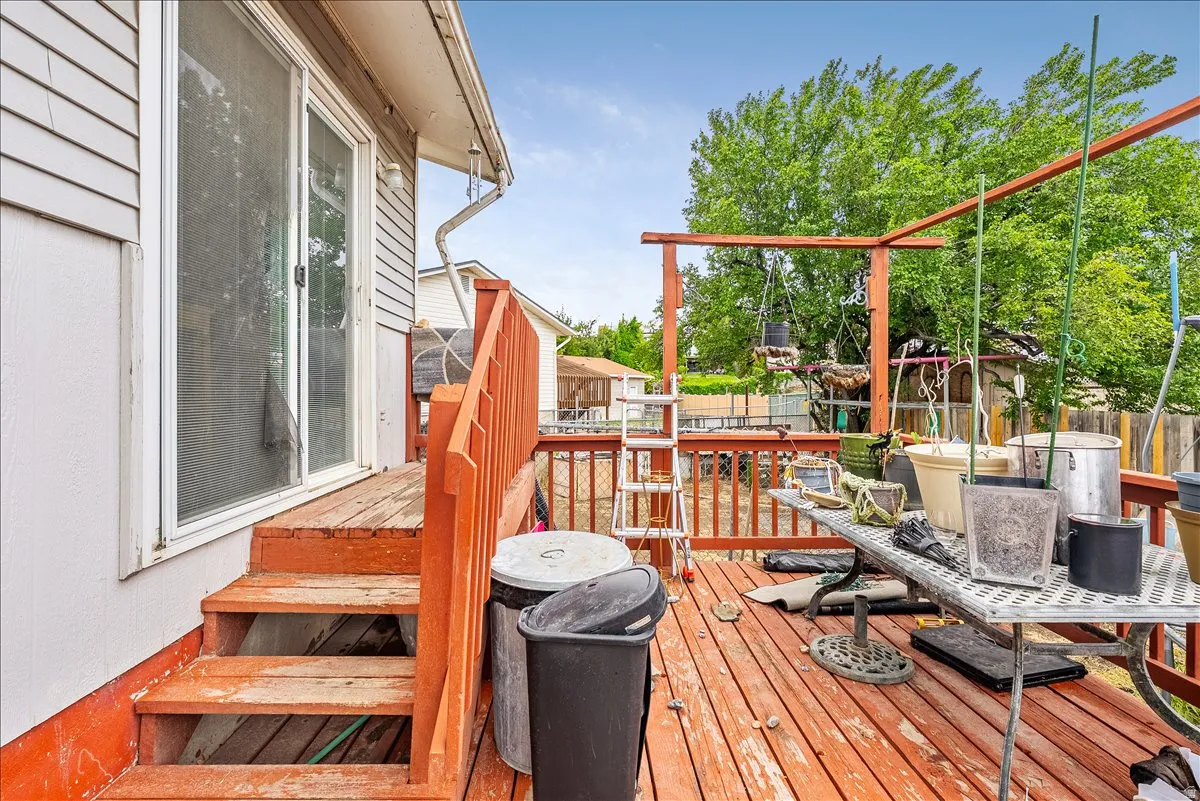 Expansive wood deck with a full railing system