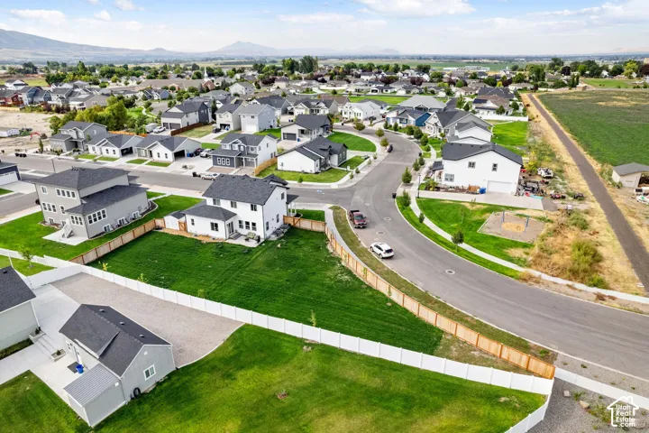 New construction residential development featuring a paved street, established sidewalks, and individual homes with landscaped yards