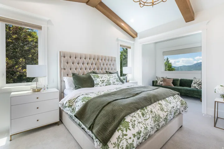 Vaulted ceilings featuring exposed wood beams