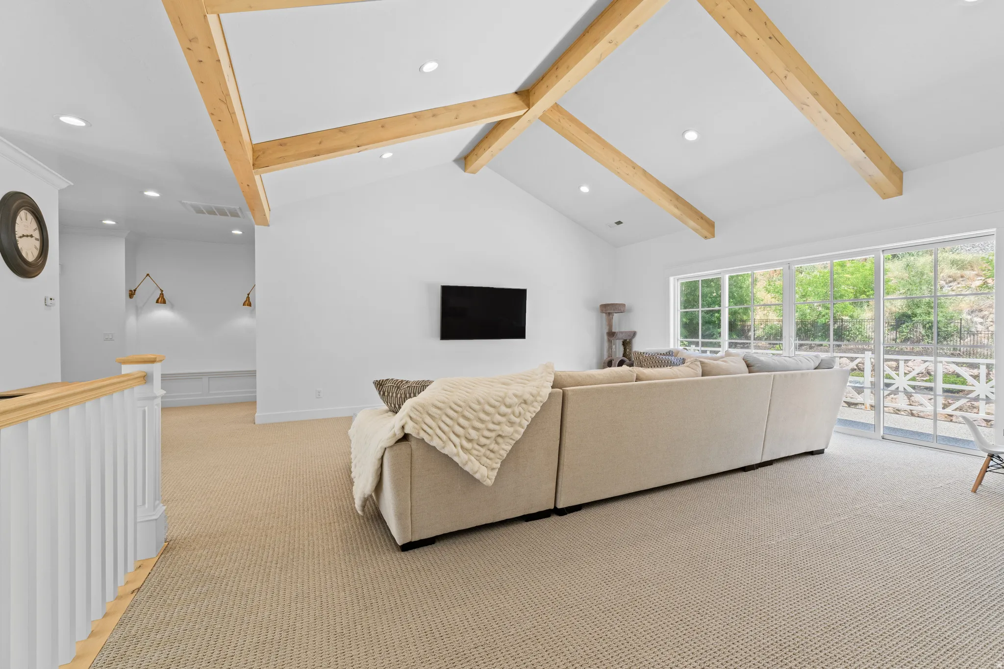 Vaulted ceiling with exposed wood beams