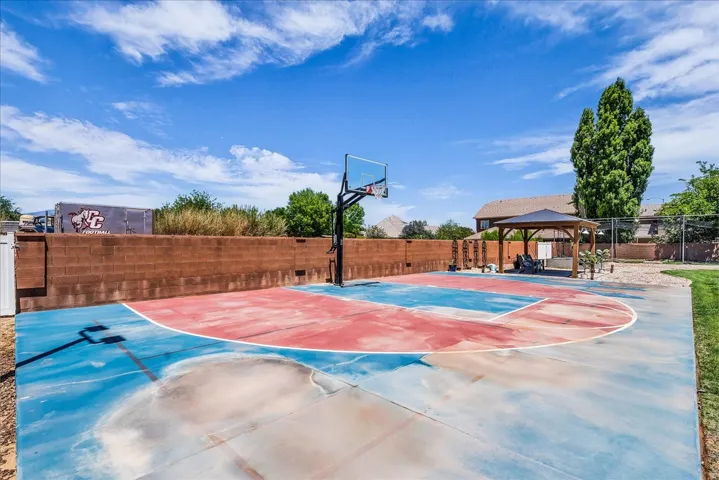 Outdoor basketball court with painted lines