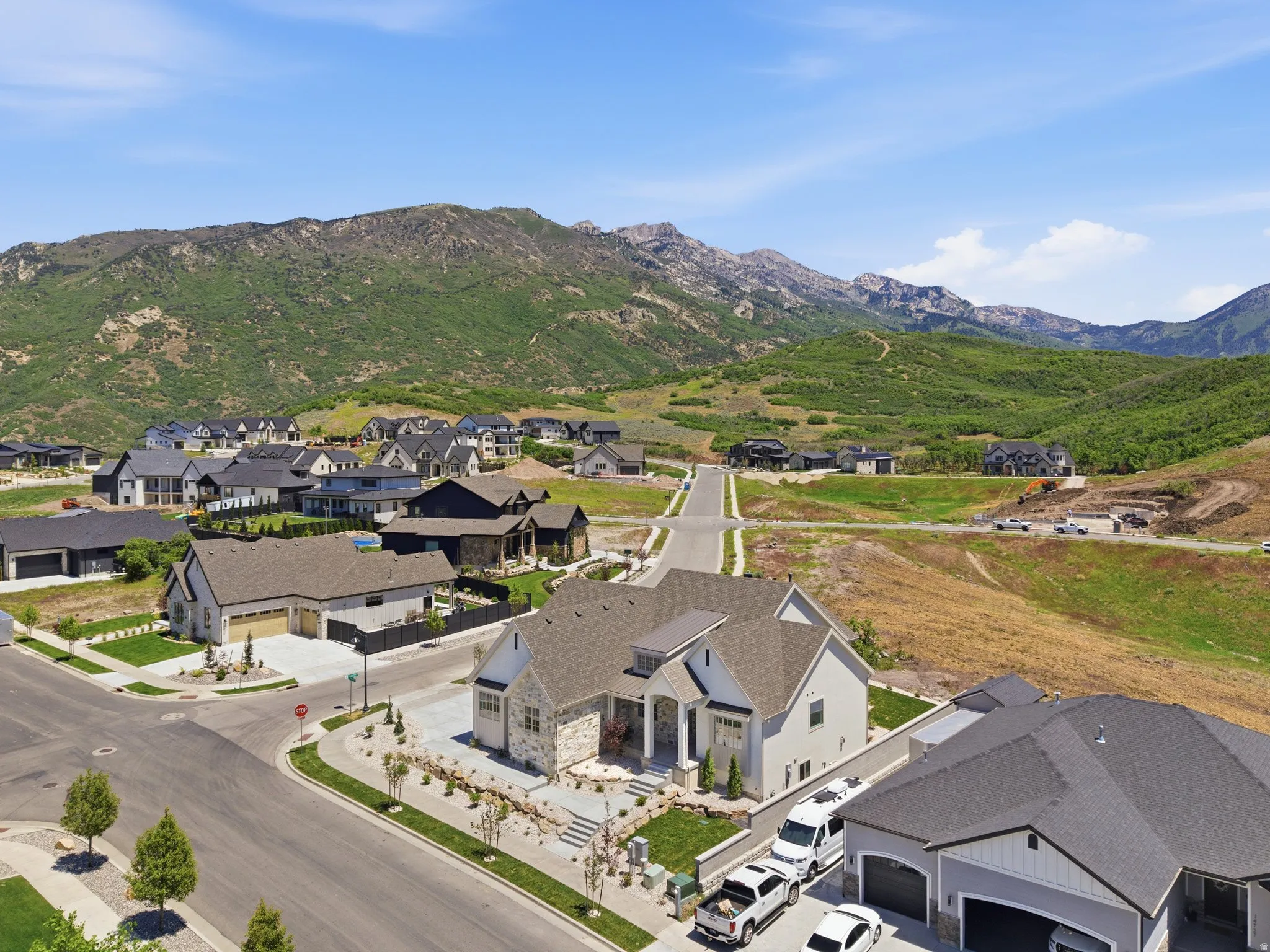 Contemporary residential community nestled amidst a mountainous landscape