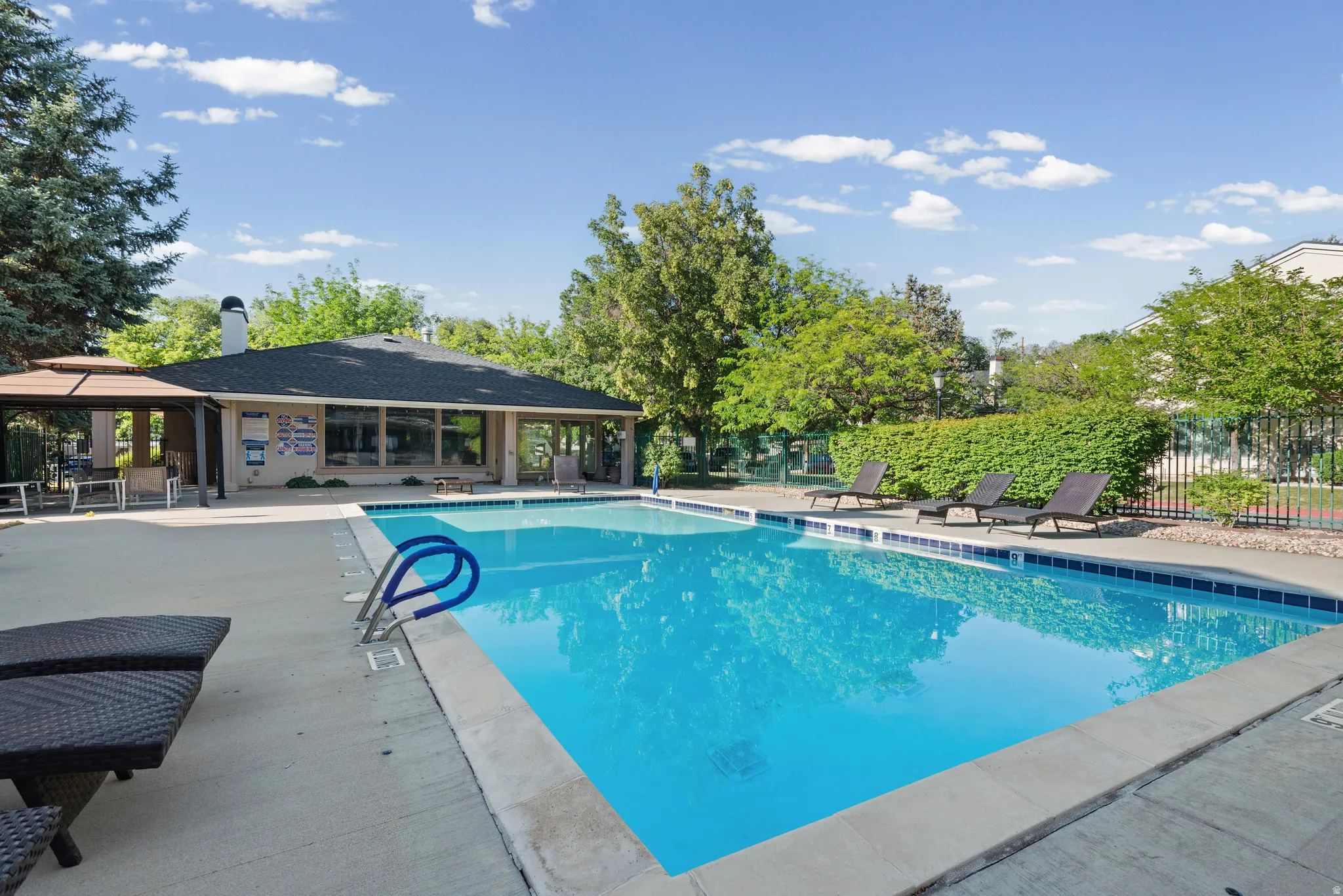 Outdoor swimming pool with integrated steps, surrounded by a concrete deck