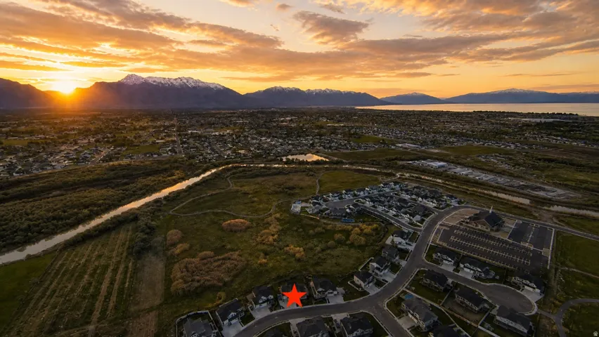 Aerial perspective featuring a residential development with structured roads