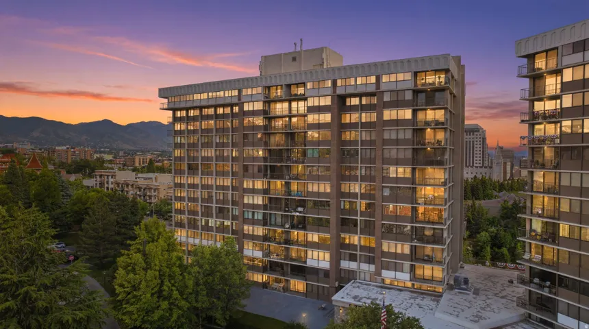 Evening view of exterior.
