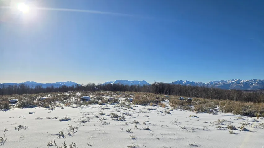 Expansive snow-covered terrain with distant mountains under a clear sky