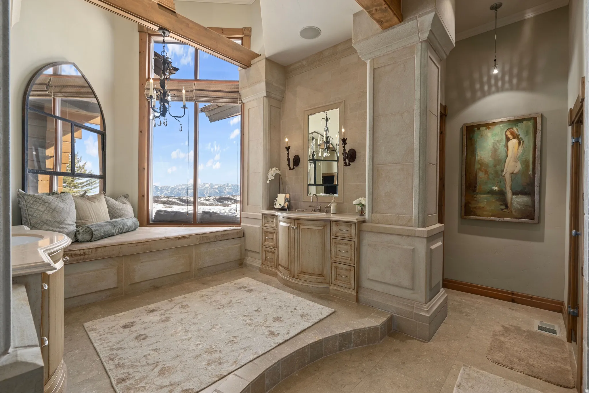 Expansive window featuring mountain scenery