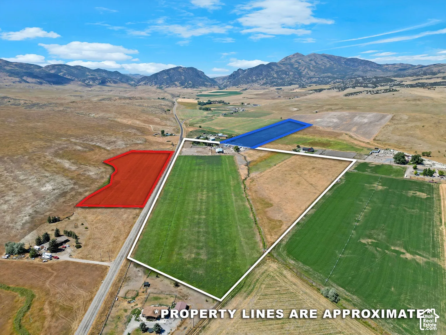 The areas in red and blue could be broken off and sold separately- If you are wanting the house and smaller acreage