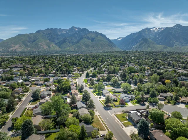 Sprawling residential area featuring tree-lined streets and varied single-family homes