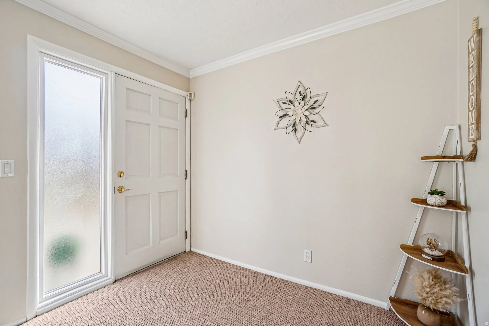 Entryway featuring a paneled door with a frosted glass sidelight