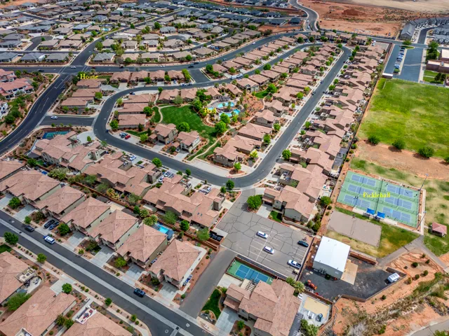 Aerial perspective showcasing a residential community with abundant housing