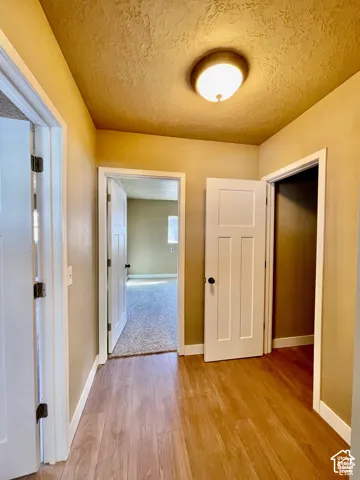 Entryway featuring wood-finish flooring and neutral wall tones