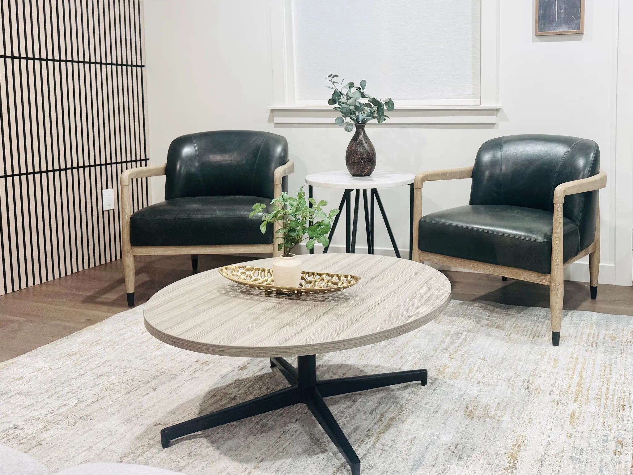 Accent wall featuring vertical wood slat detailing