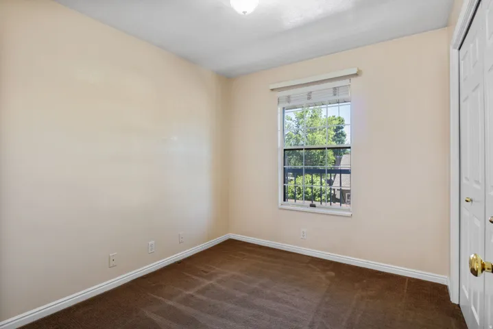 Neutral-toned walls and brown carpet flooring