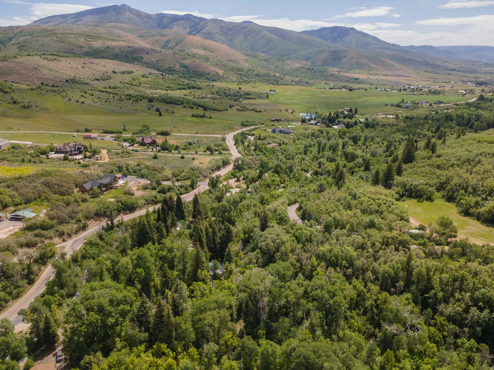 Expansive mountain landscape featuring varied terrain and abundant tree cover