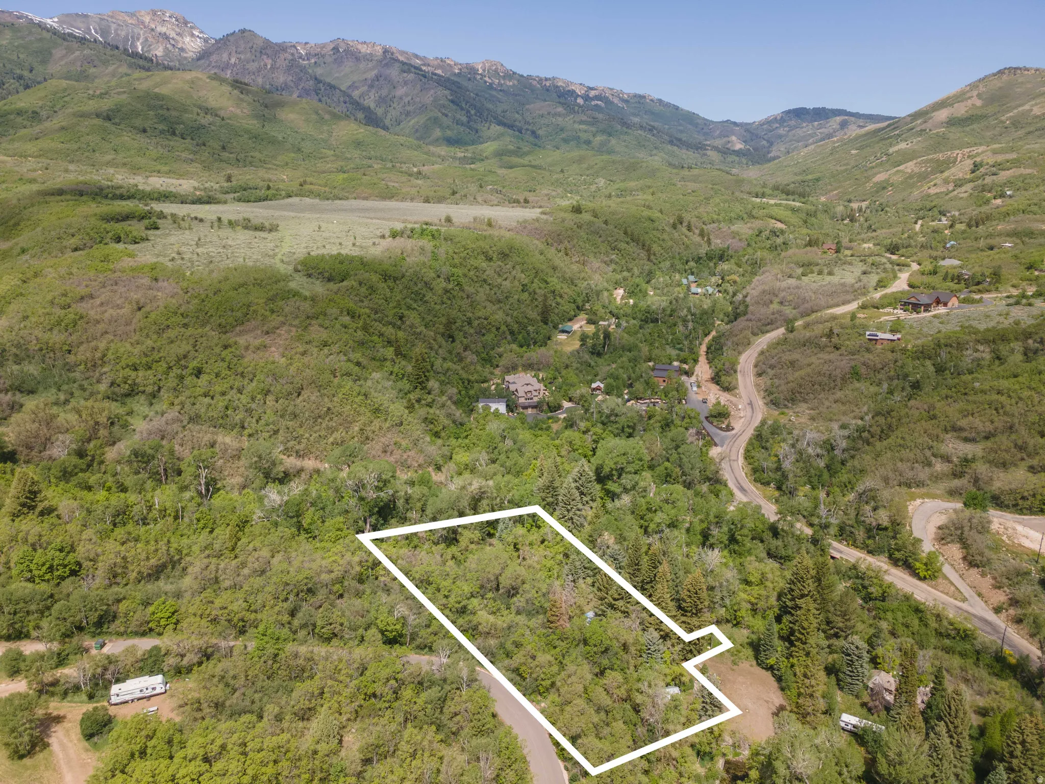 Expansive mountain property featuring varied topography, mature trees, and natural vegetation