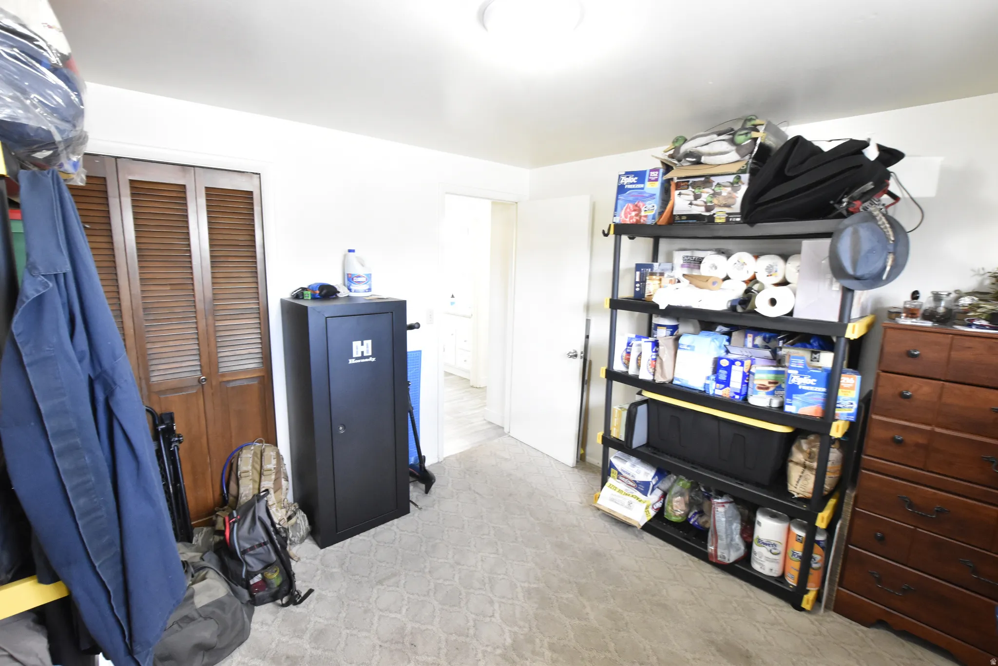Room featuring neutral carpet flooring and white painted walls