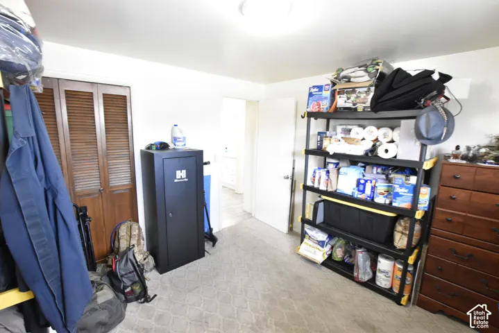 Room featuring neutral carpet flooring and white painted walls