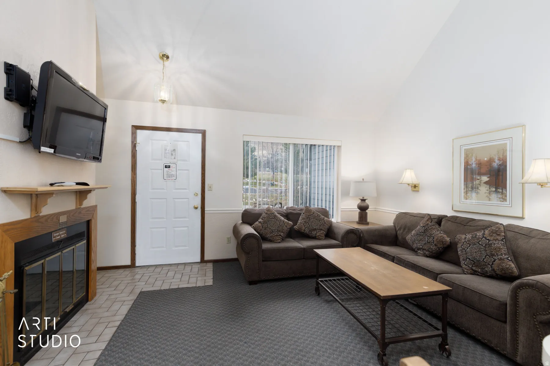 Vaulted ceilings complement the interior space
