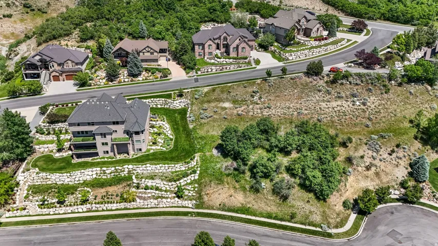 Terraced landscaping with stone retaining walls