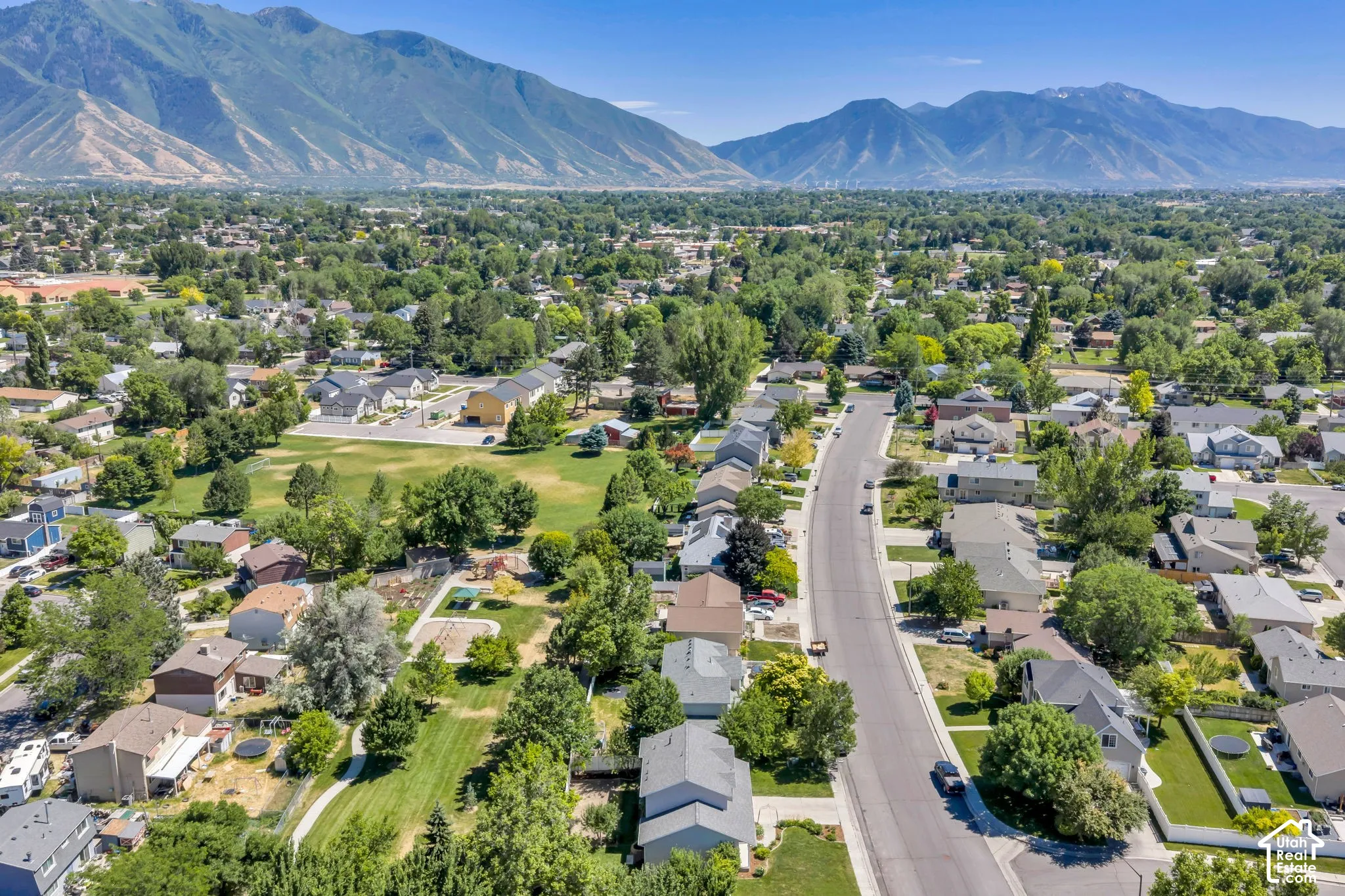 Expansive residential area with a prominent mountain range backdrop