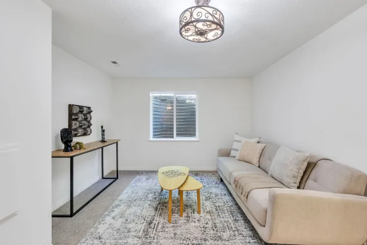 Recessed window featuring horizontal blinds