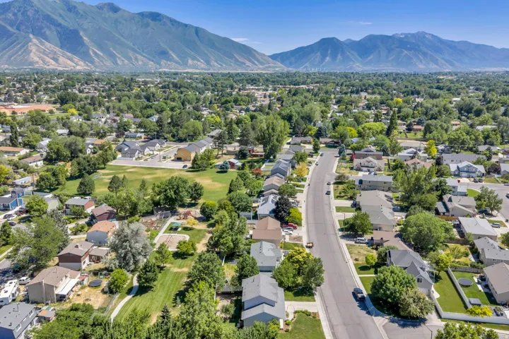Expansive residential area with a prominent mountain range backdrop
