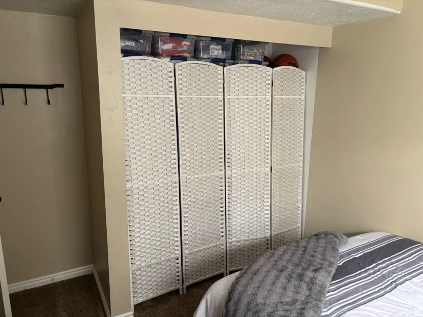4th bedroom - view 3 with built-in closet space with painted walls, carpeting, and a white baseboard trim