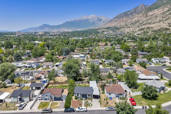 Residential neighborhood with a mountainous backdrop