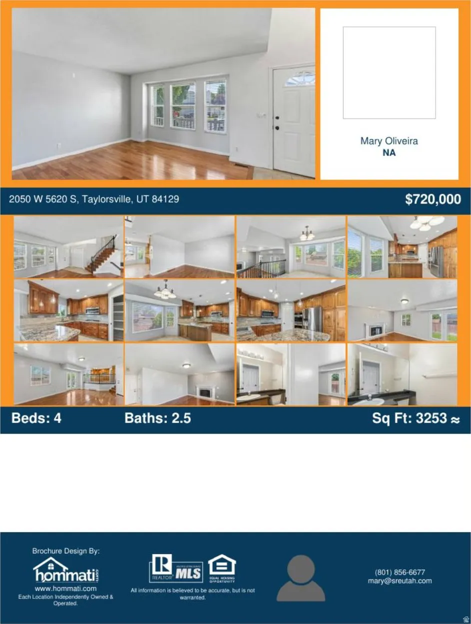 Property Listing Brochure. Presenting images, property address, and square footage details for the property