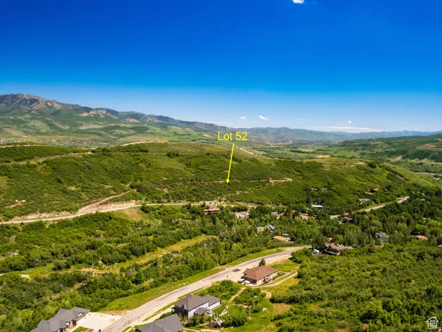 Expansive Lot 52, situated on a verdant hillside, offers a mountain backdrop and distant valley scenery