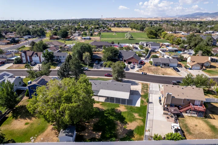 Residential neighborhood featuring various architectural styles, mature trees, and paved streets
