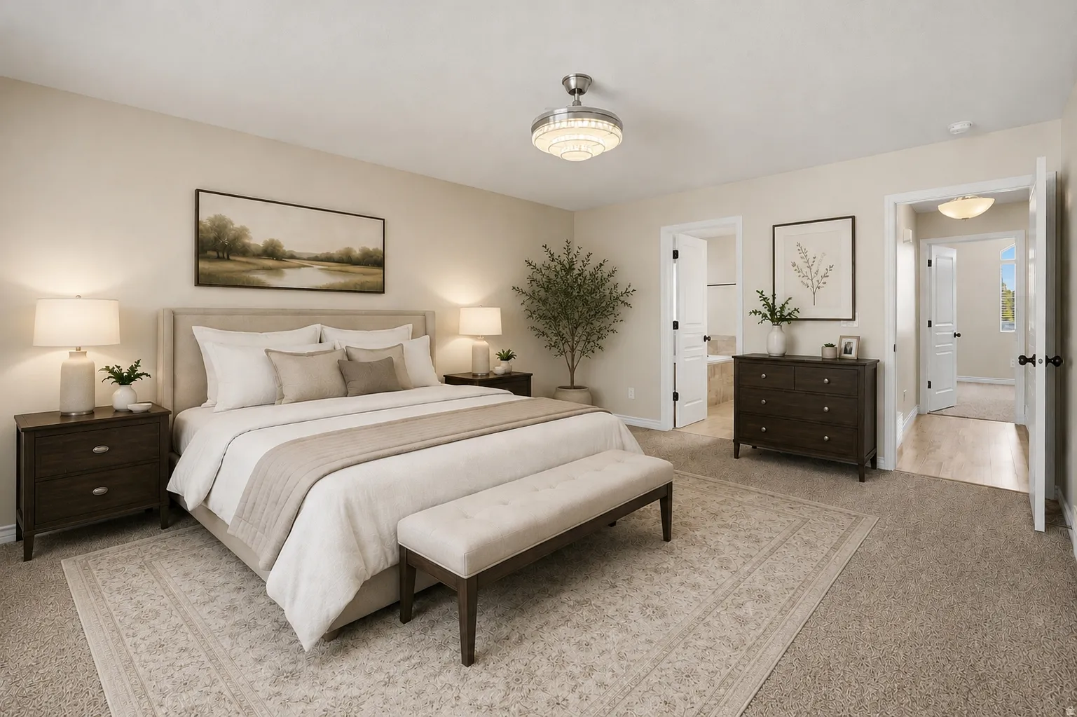Digitally staged primary suite