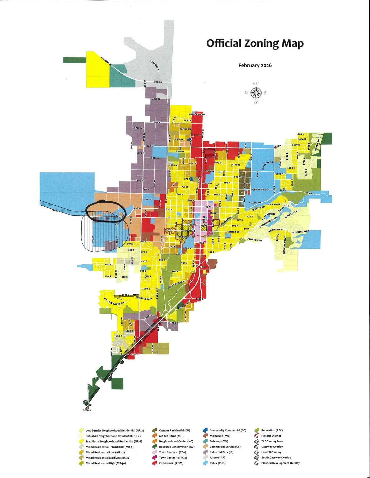 Official Zoning Map. Illustrating property classifications and designations for the area