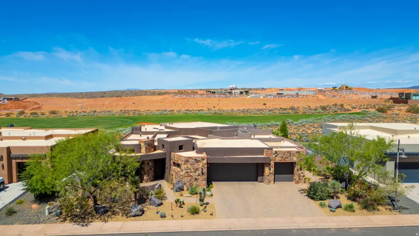 Modern desert architecture with stone and stucco facade