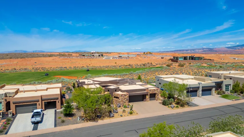 Modern desert architecture featuring a stone and stucco facade