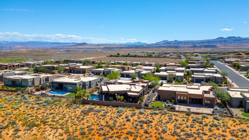 Aerial perspective of a contemporary residential community