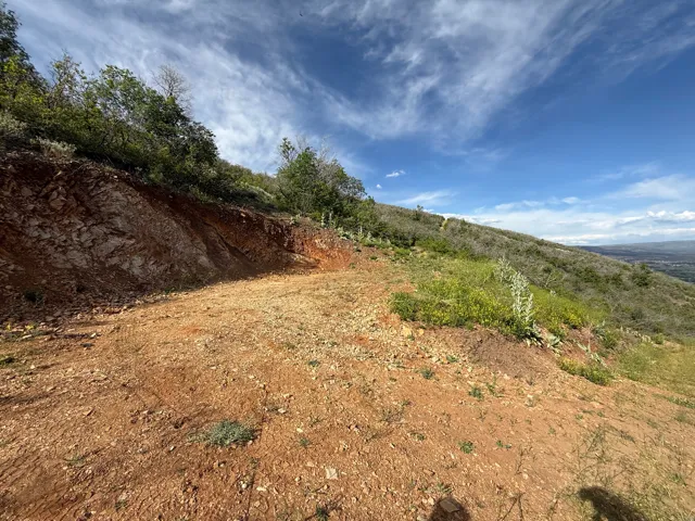 Cleared terraced lot featuring a natural rock retaining wall, mature trees and natural vegetation